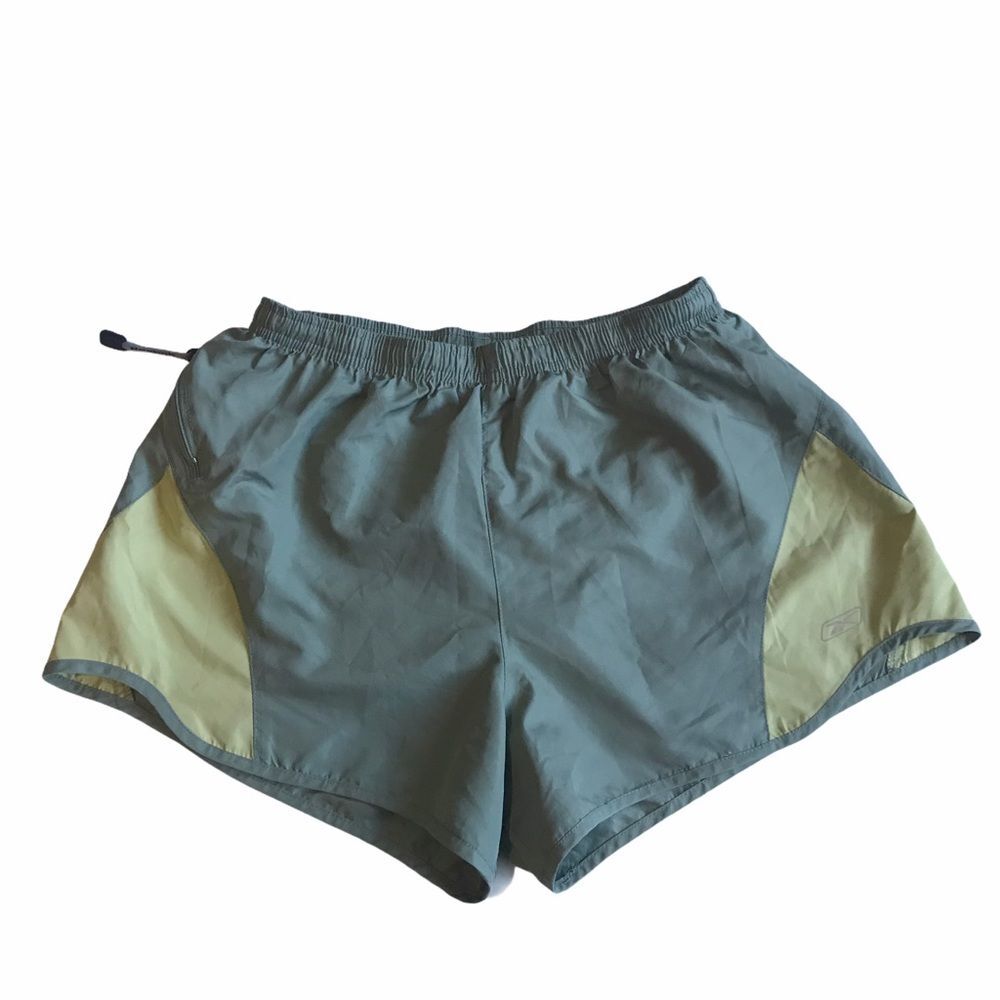 Reebok Running Athletic Shorts Built In Brief Zip Pocket Green Women's Sz S